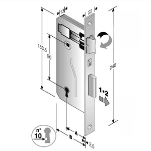 Immagine di SERRATURA PATENT BORDI QUADRI 8x90 BR