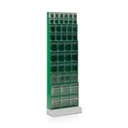 Immagine di Scaffale a parete con 10 cassettiere a 6+6+5+5+5+5+5+4+4+4+4+3+3 cassetti - mm.605x220x1968