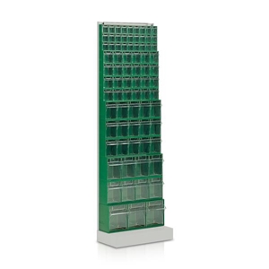 Immagine di Scaffale a parete con 13 cassettiere a 9+9+9+6+6+6+6+5+5+5+4+4+3 cassetti - mm.605x220x1950