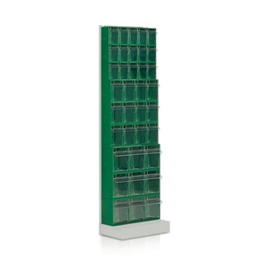 Immagine di Scaffale a parete con 9 cassettiere a 5+5+5+4+4+4+3+3+3 cassetti - mm.605x220x1950